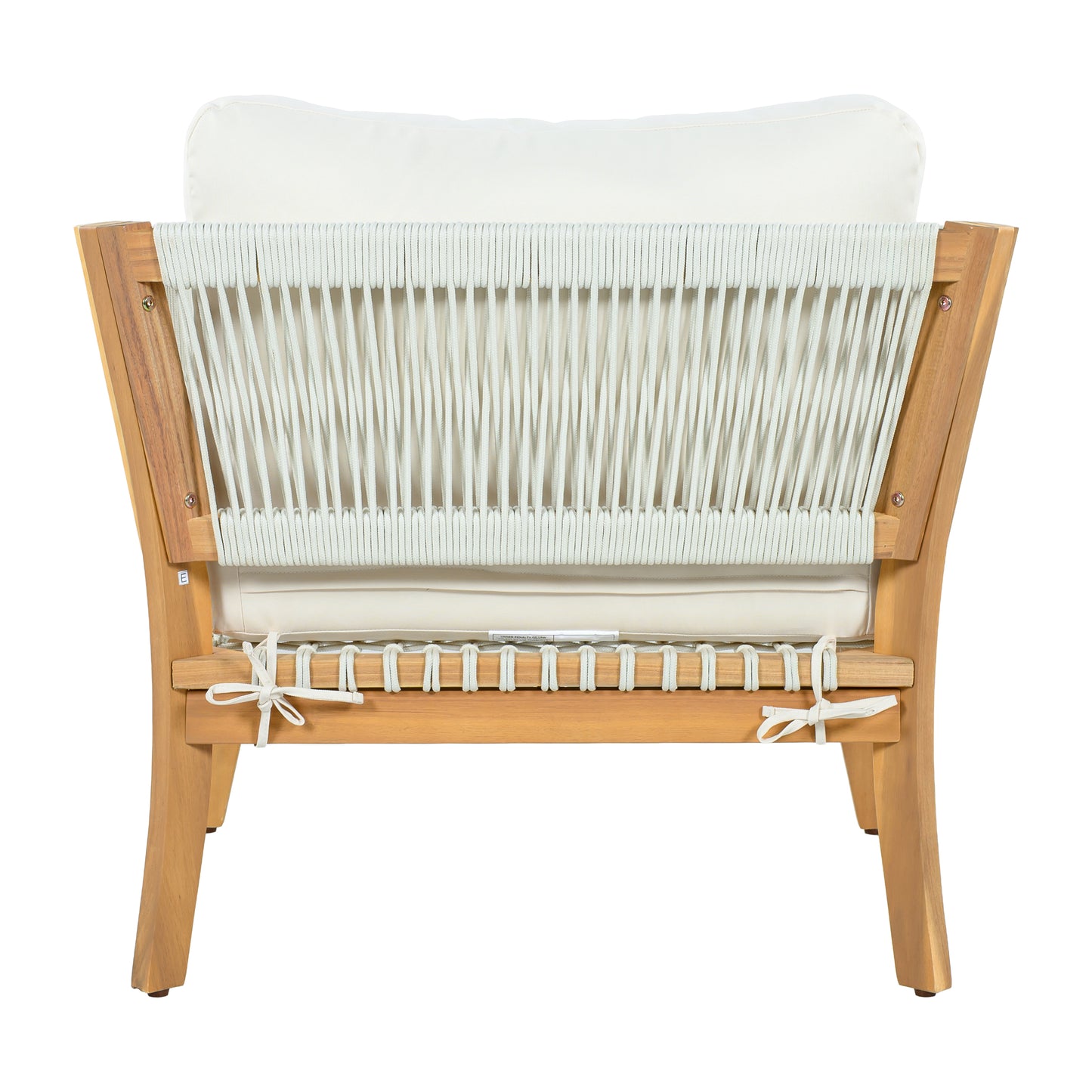 Outdoor Acacia Wood Lounge Chair with Thick Cushions - Natural/Beige