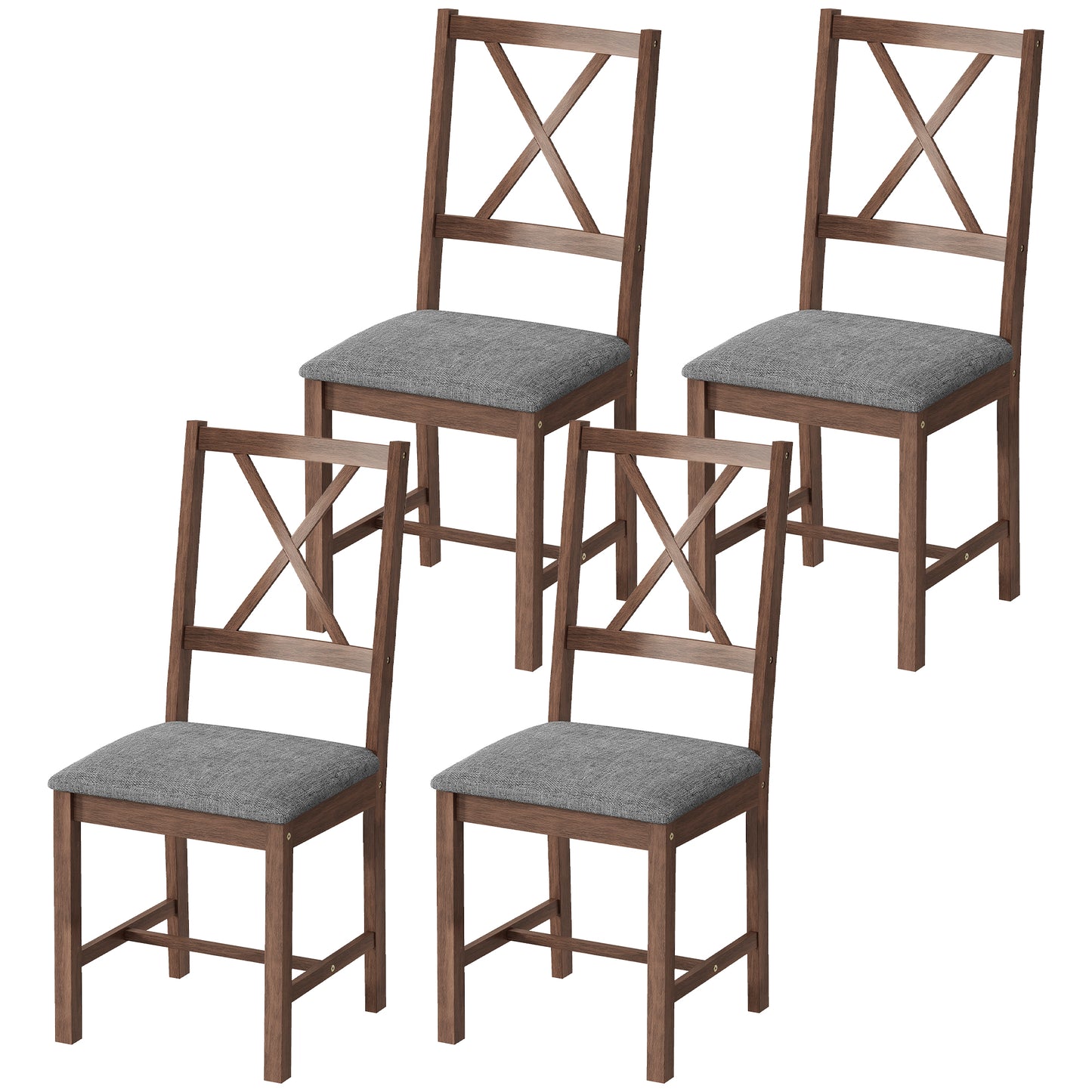 Set of 4 Dining Chairs, Upholstered X-Back Room Chairs with