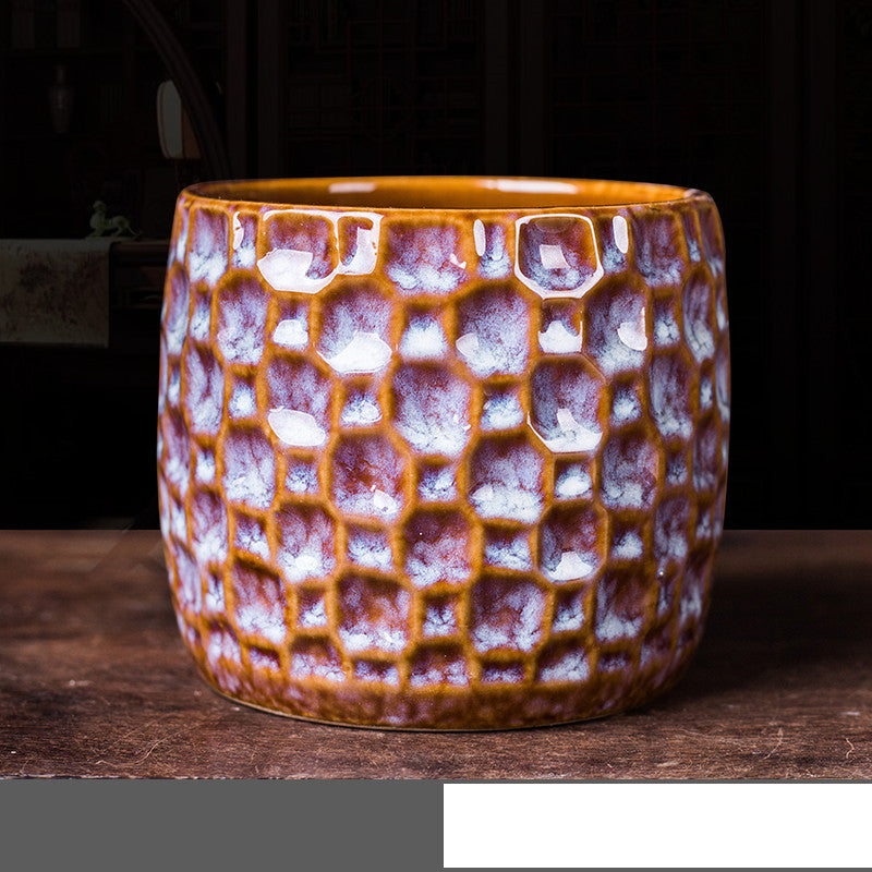 Ceramic Cylindrical Bonsai Pot for Orchids and Green Plants - Chinese Style