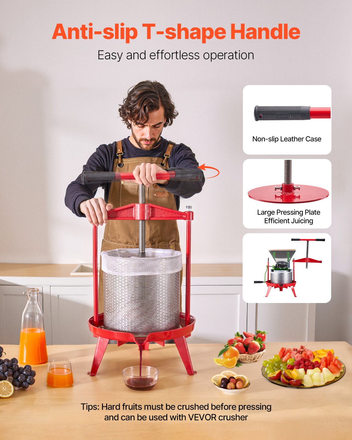 Manual Fruit Wine Press - 3.69 Gallon Stainless Steel Juicer