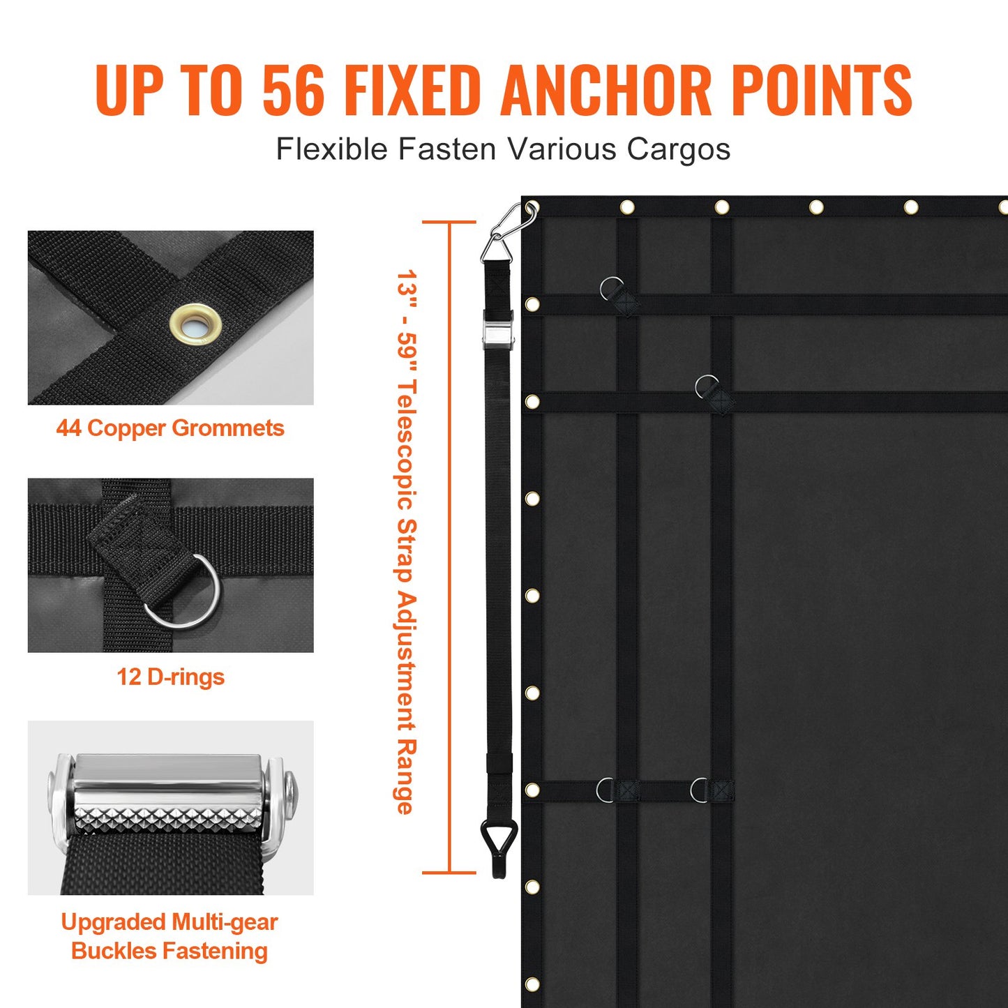 Heavy Duty Cargo Net 96x81 Inches with Adjustable Buckles & S-Hooks - Weatherproof Load-Bearing to 700 lbs