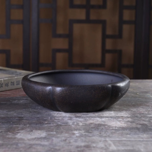 Ancient Copper Mud Ceramic Flower Pot - Handmade Desktop Plant Holder