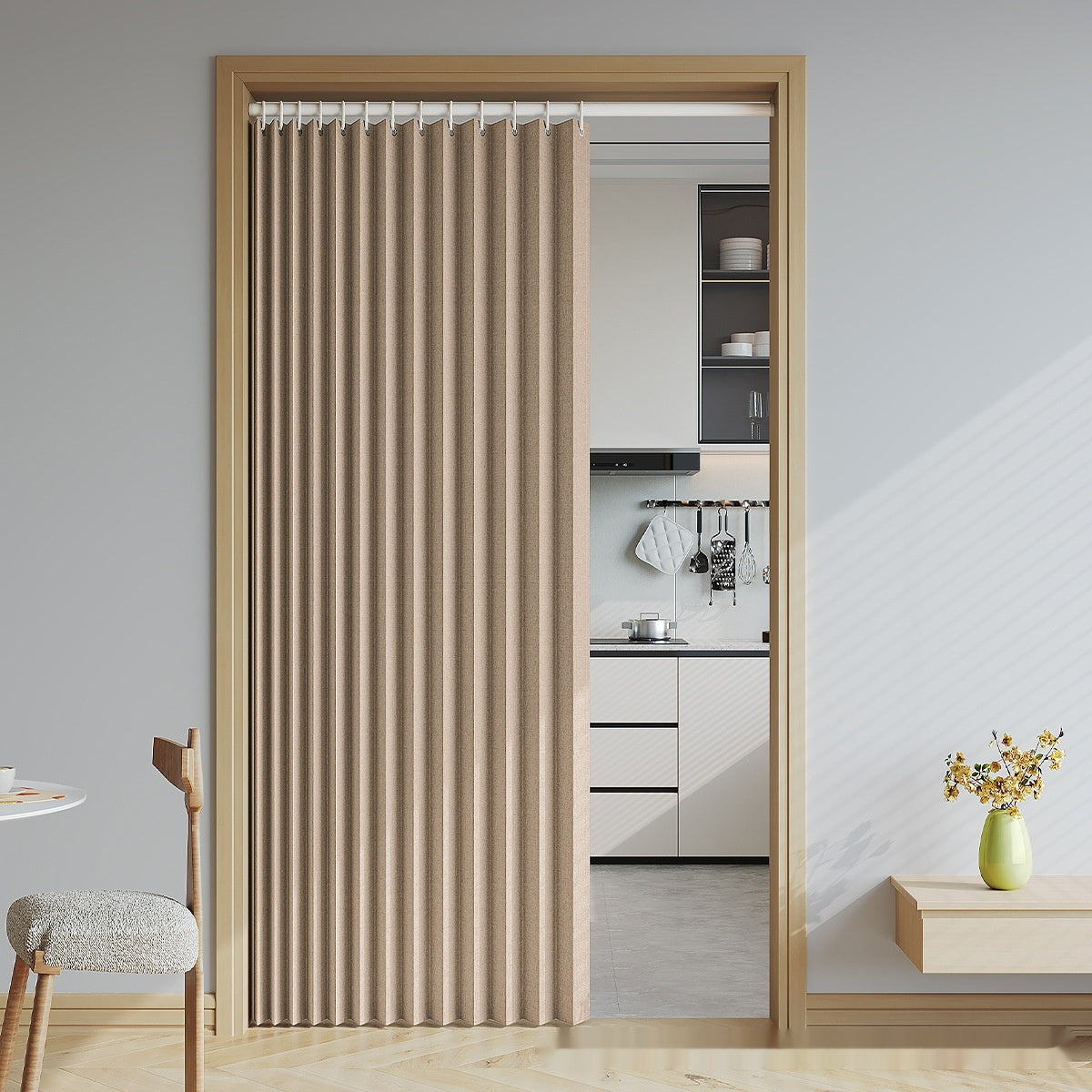 Folding Room Divider Curtain for Home & Garden, Solid Color, Adjustable Size