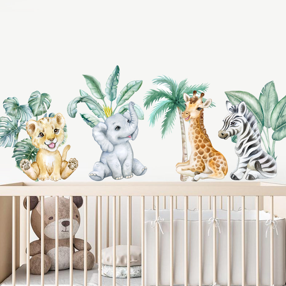 Boho African Animal Tropical Tree Wall Sticker for Kids & Living Room Decor