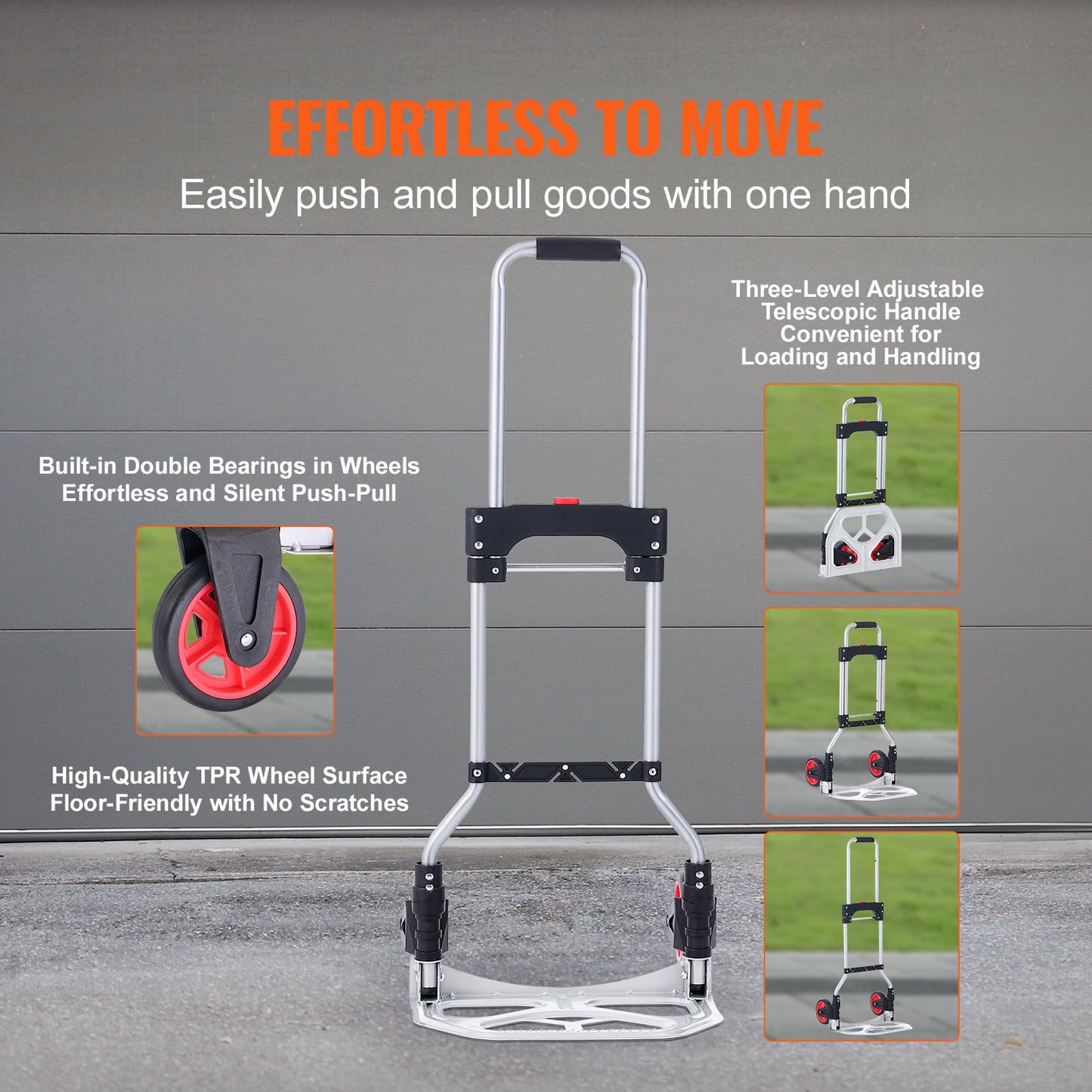 Heavy-Duty Aluminum Folding Hand Truck with 176 Lb Capacity - Silver
