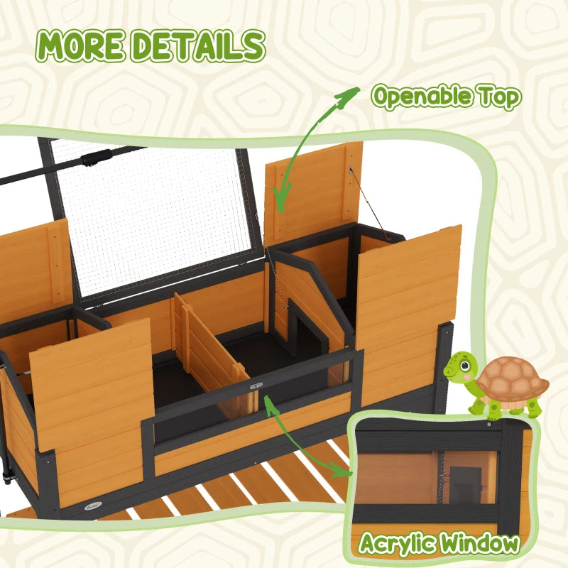 Pet Tortoise Enclosure with Adjustable Lamp Holder and Storage Shelf - Wooden Habitat for Reptiles