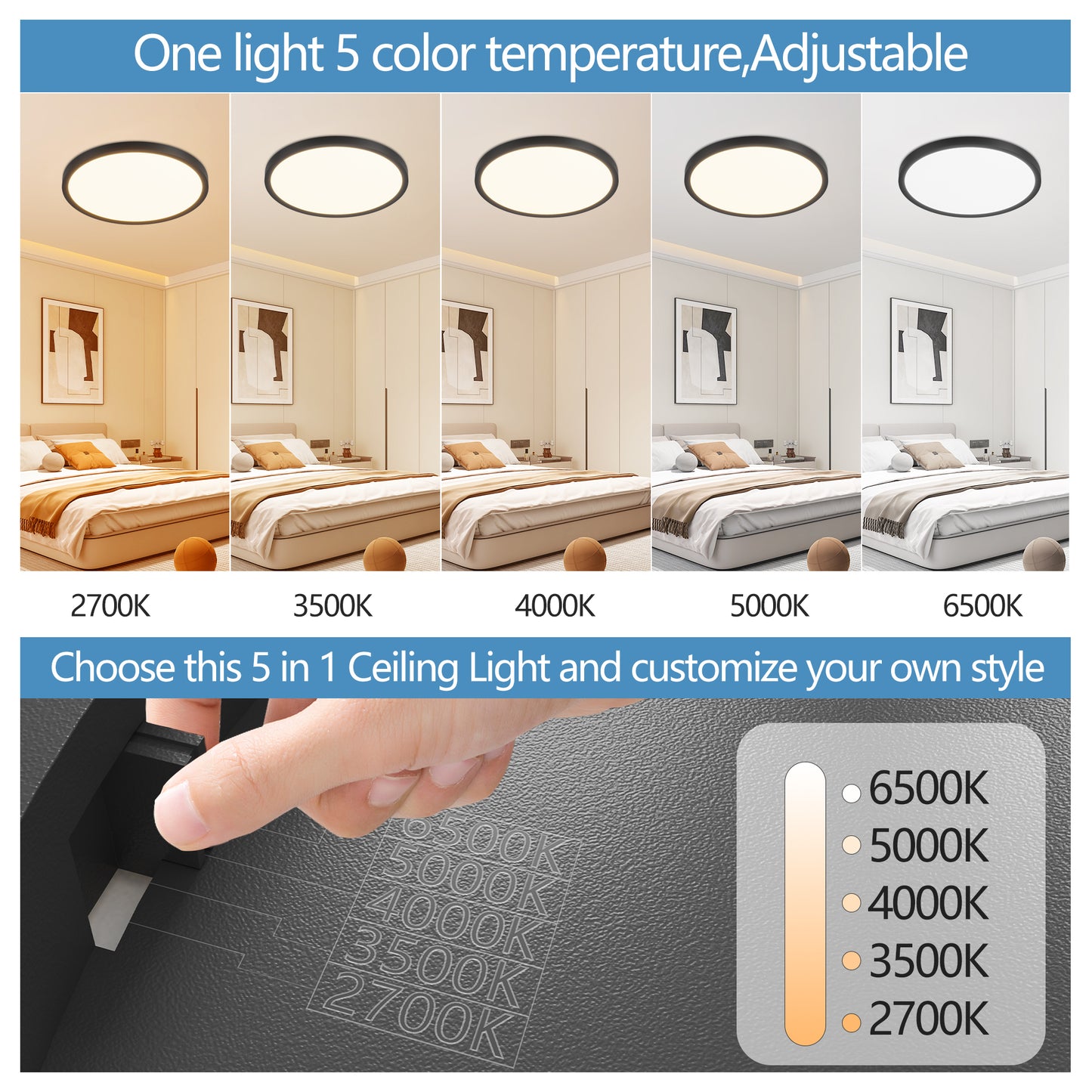 12-Inch Dimmable LED Flush Mount Ceiling Light - 6 Pack