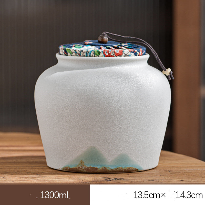 Large Sealed Ceramic Tea Storage Jar - Home Kitchen Tea Caddy