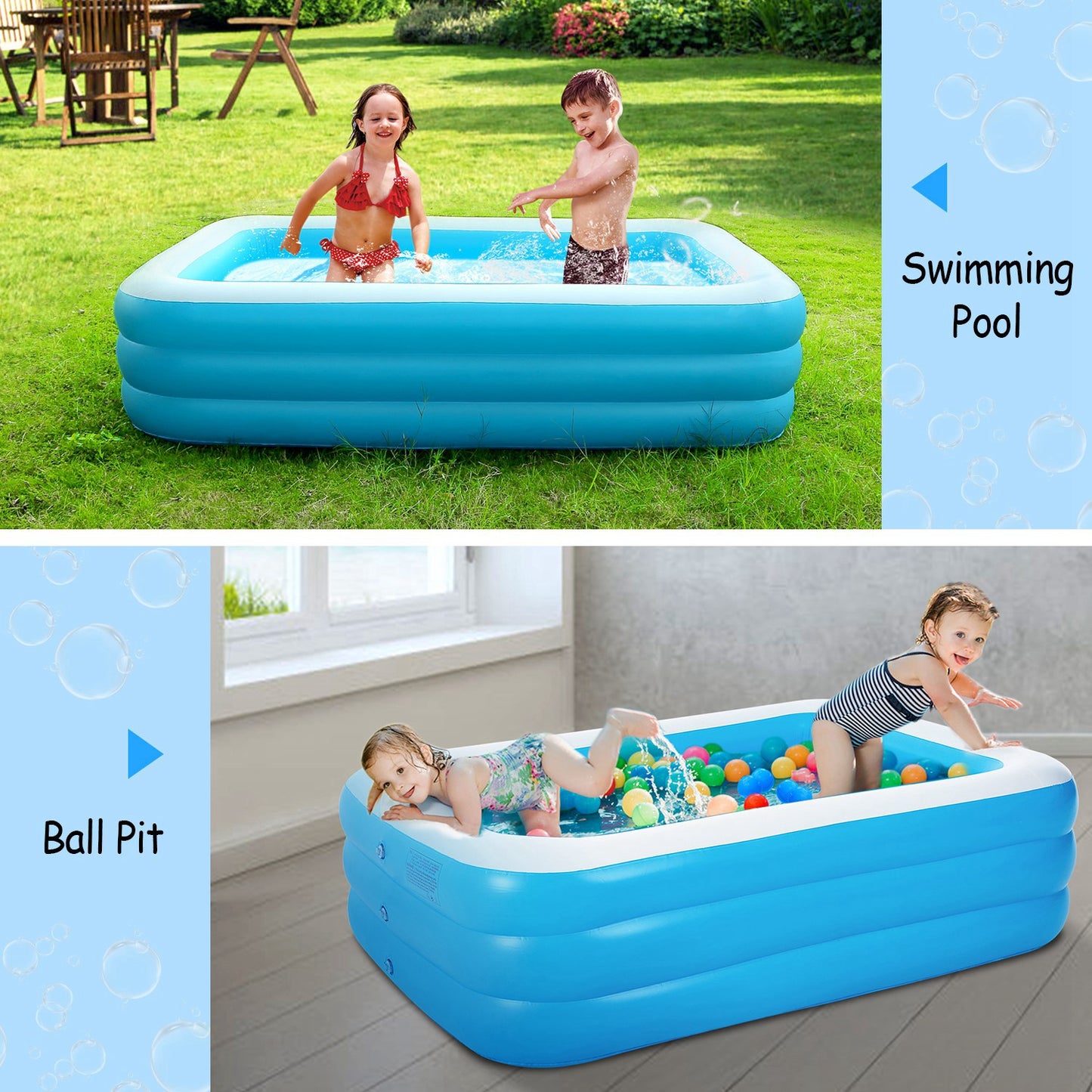 Inflatable Swimming Pool for Kids - Family Play Center 103x69x24in
