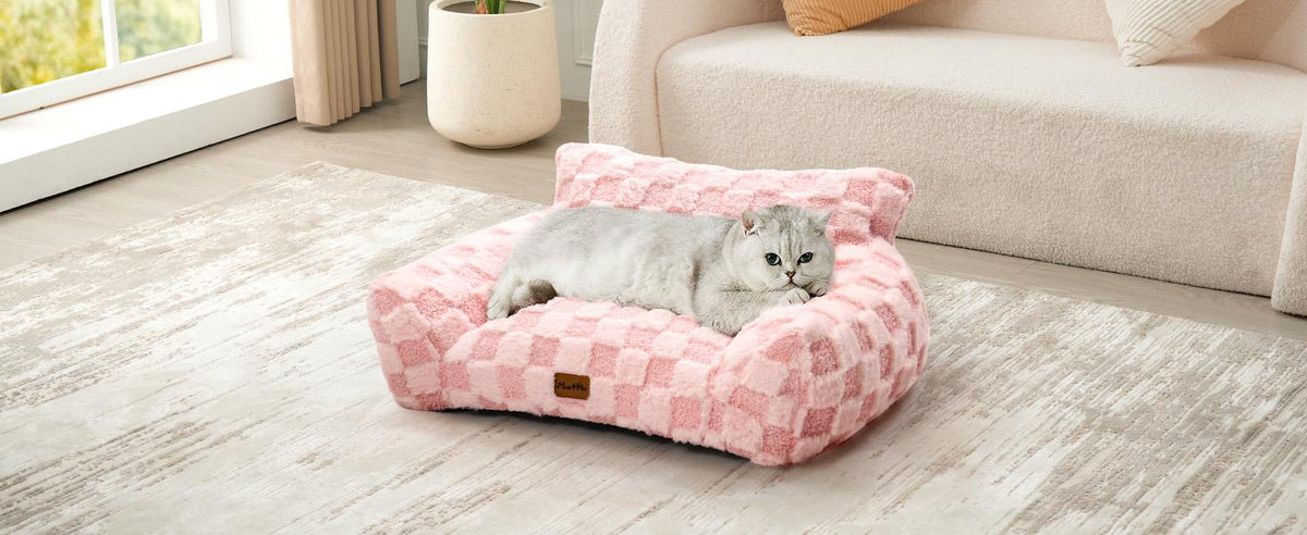 Medium Pet Sofa Bed with Sage Green Plaid Cover - Made4Pets