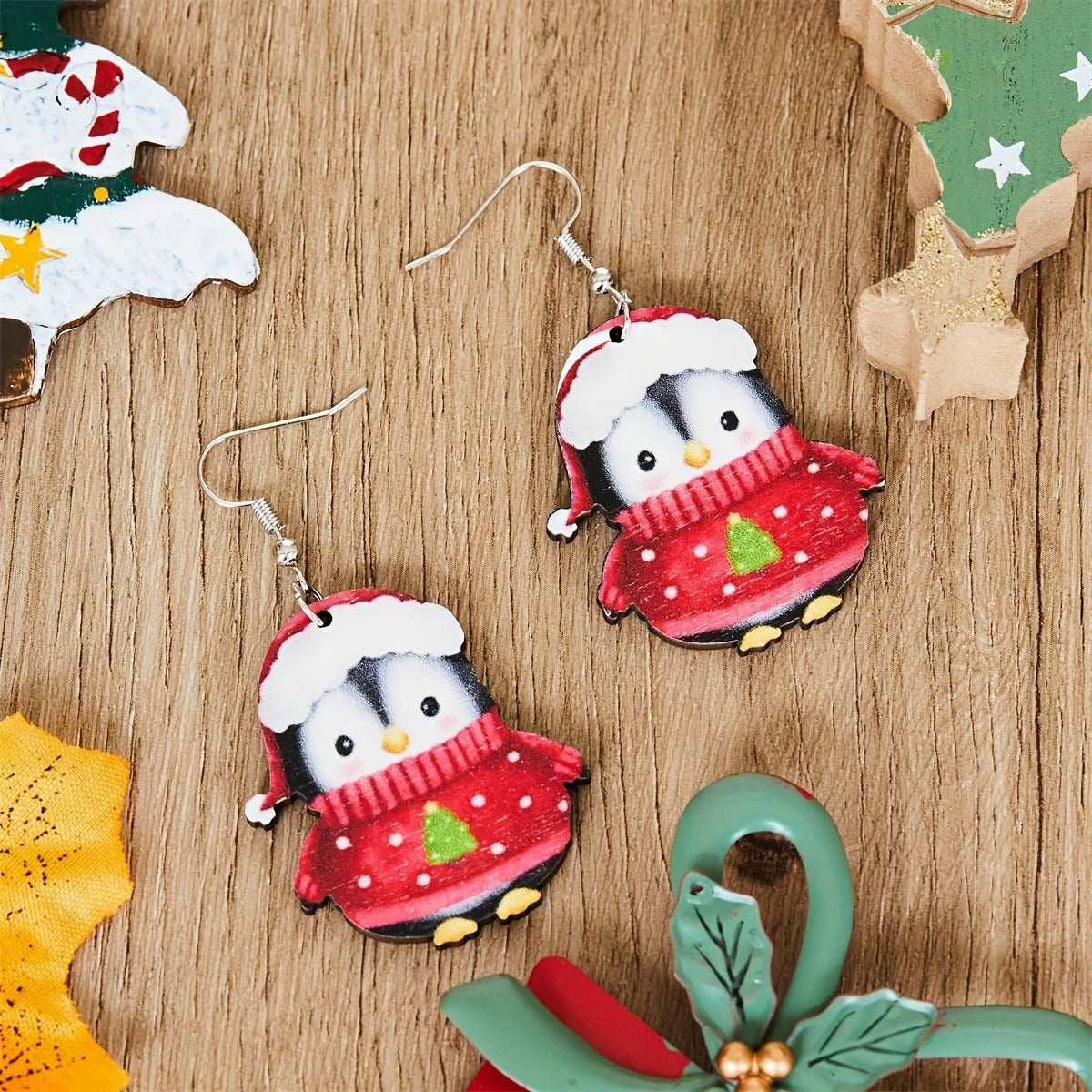 Christmas Party Acrylic Penguin Earrings Unisex Festive Jewelry
