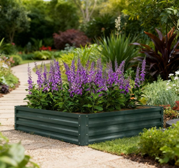 Galvanized Metal Planter Box - Easy Assembly Raised Garden Bed - Green