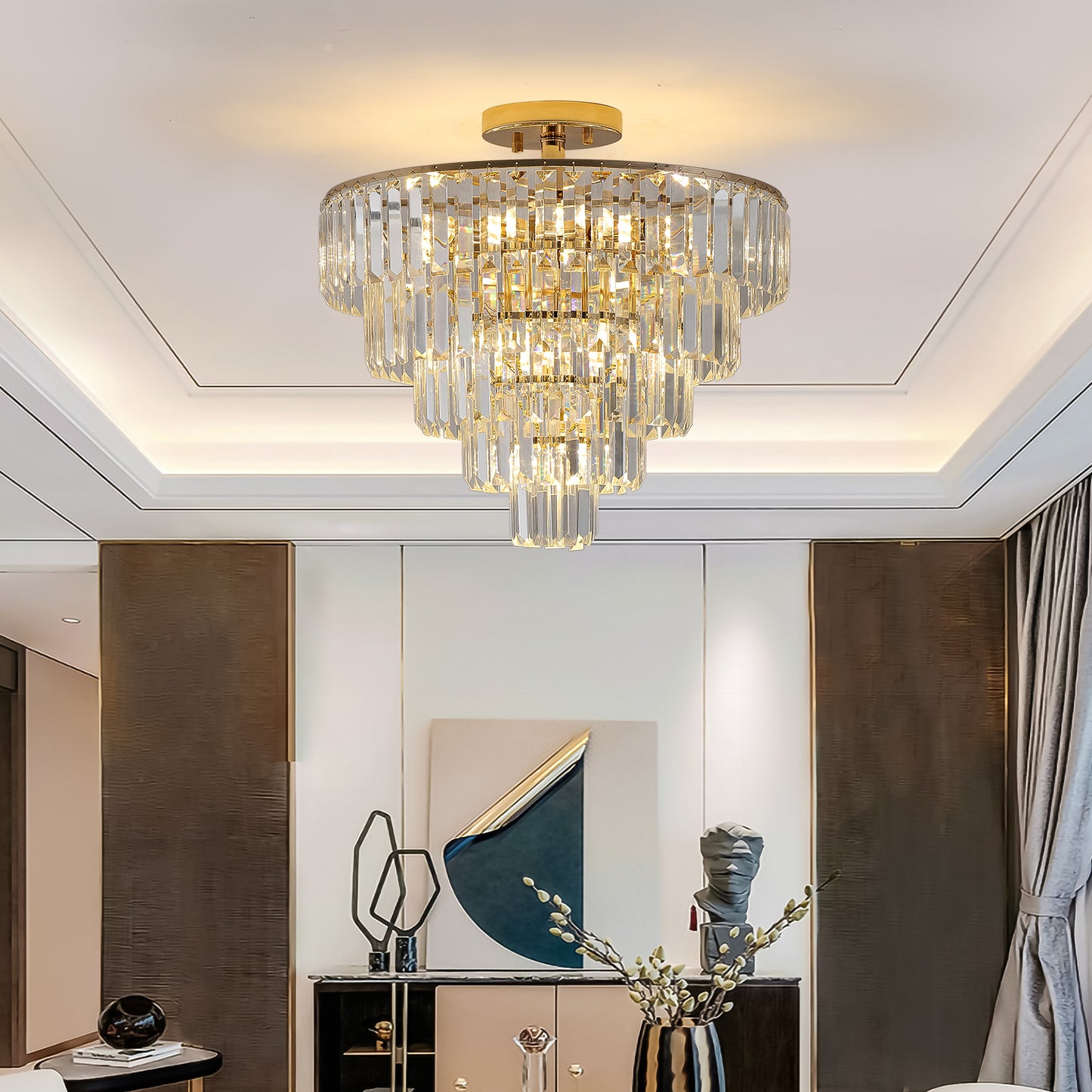 Elegant 5-Tier Gold Crystal Chandelier - Contemporary Ceiling Light Fixture