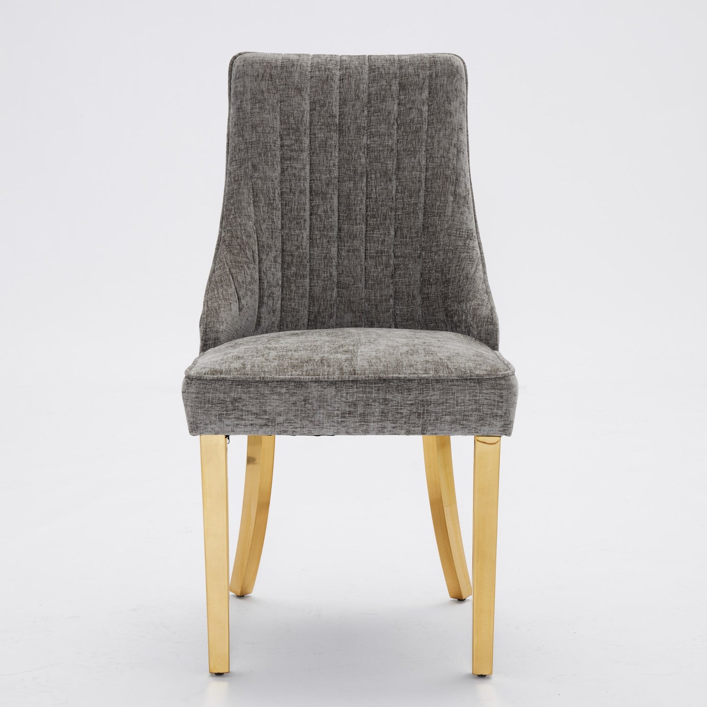 Gray Chenille Dining Chairs Set of 2 with Golden Legs