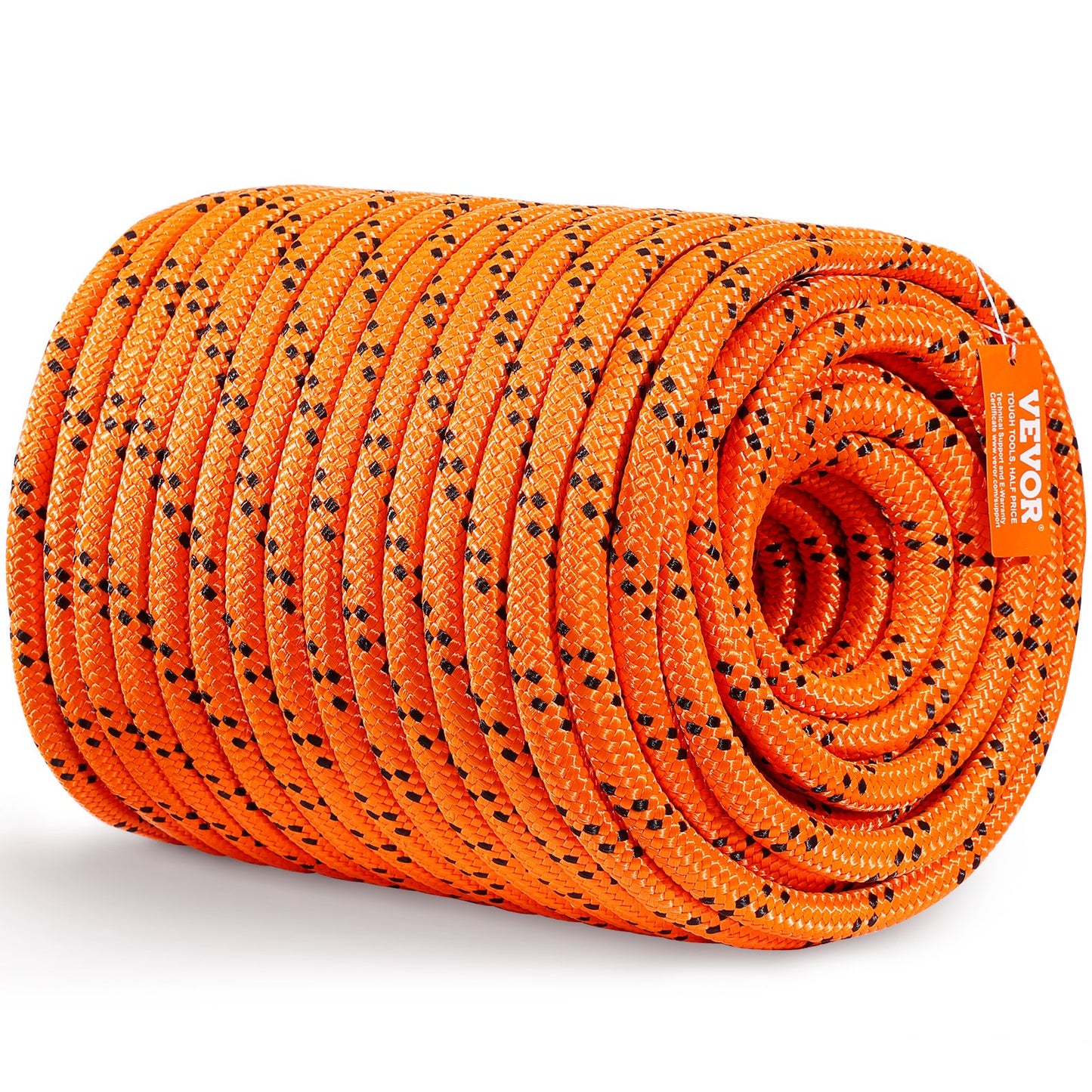 Outdoor Double Braided Polyester Rope - 3/4 Inch x 220 Ft, 20000 LBS Strength, Orange