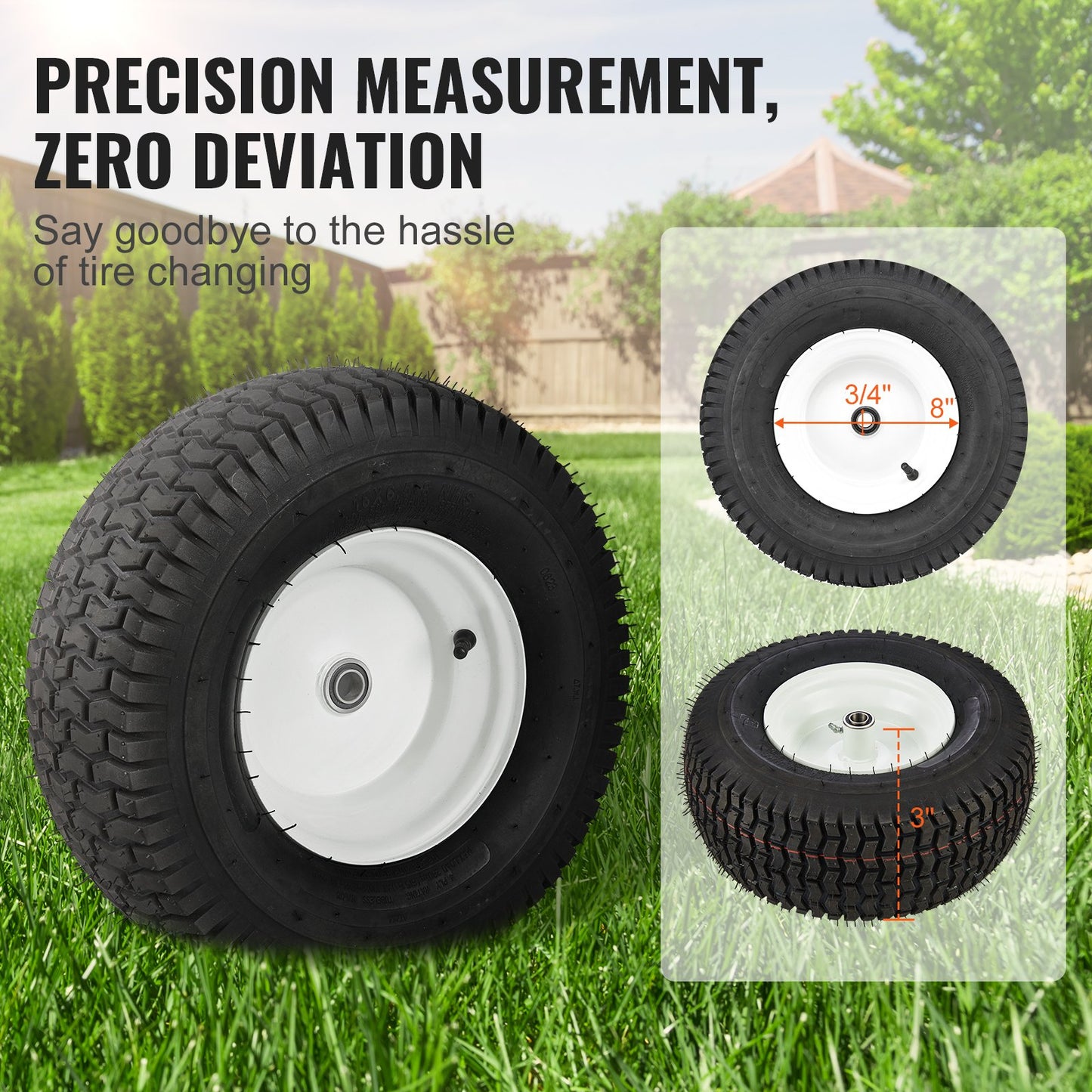 16x6.5-8 Lawn Mower Tires with Rims 2-Pack Tubeless Turf Tractor Wheels
