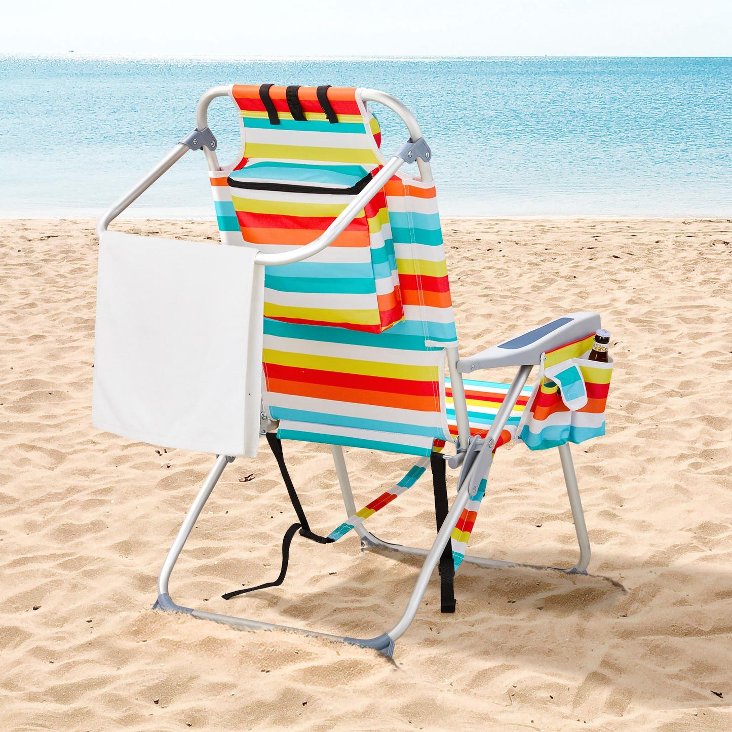 Adjustable Rainbow Striped Backpack Beach Chair - Portable Lounger