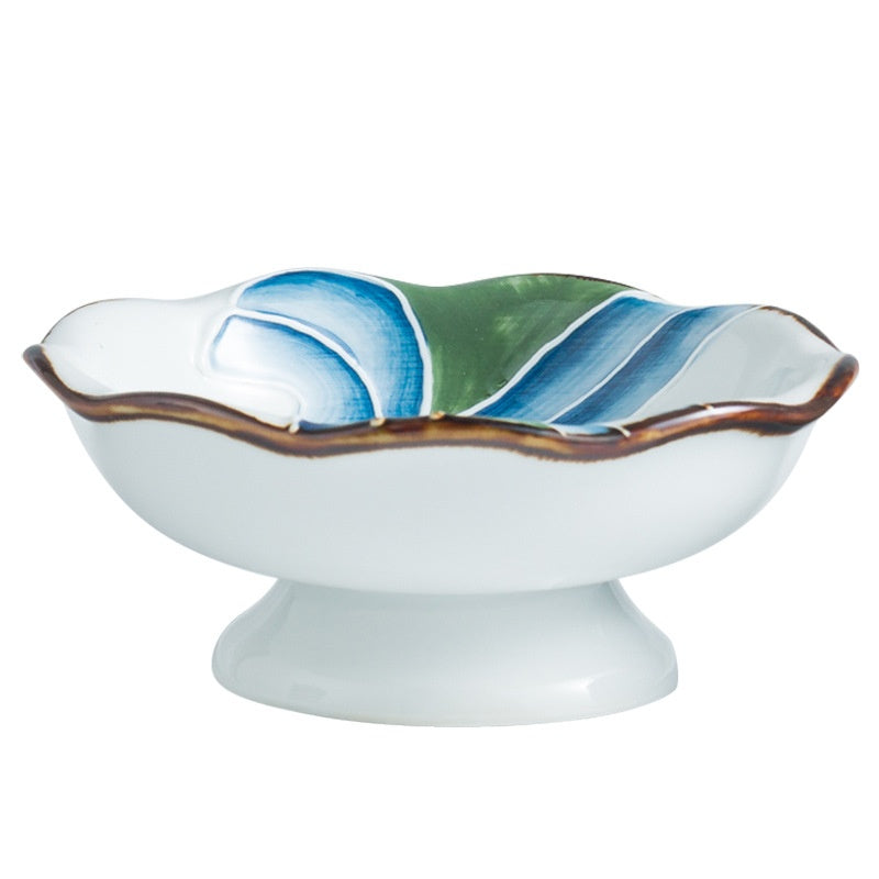 Japanese Ceramic Tall Bowl with Lotus Leaf Design - Retro Kitchen Decor
