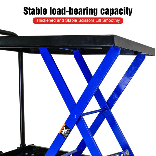 Hydraulic Lift Truck 500 lbs Capacity for Material Handling and Transportation - Steel, Black+Blue