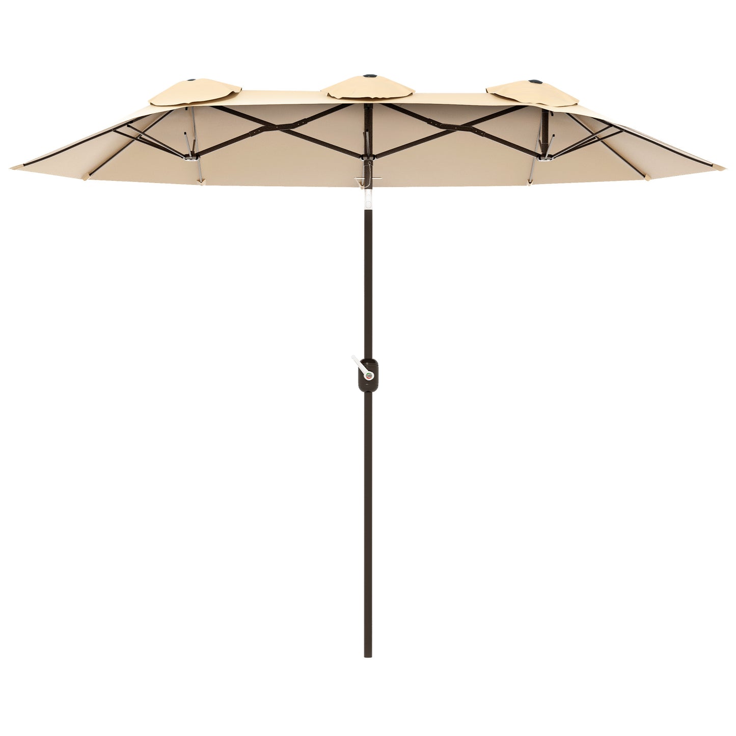 Large Double-Sided Patio Umbrella with Tilt & Crank - Brown