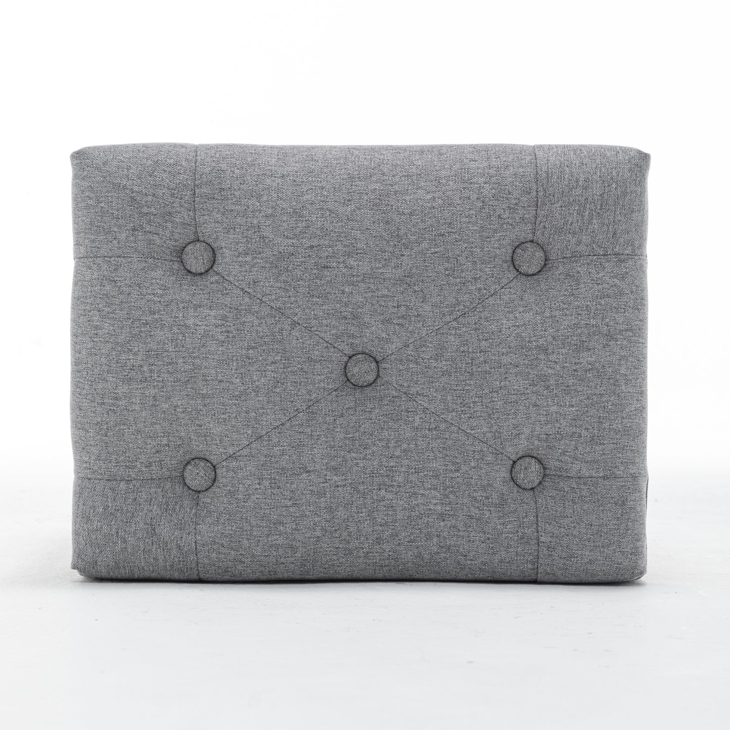 Grey Tufted Vanity Stool with Solid Wood Legs - Bedroom Bench