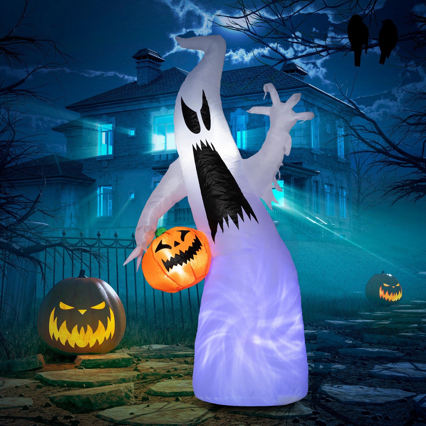 Halloween Inflatable Ghost with Pumpkin - LED Yard Decor