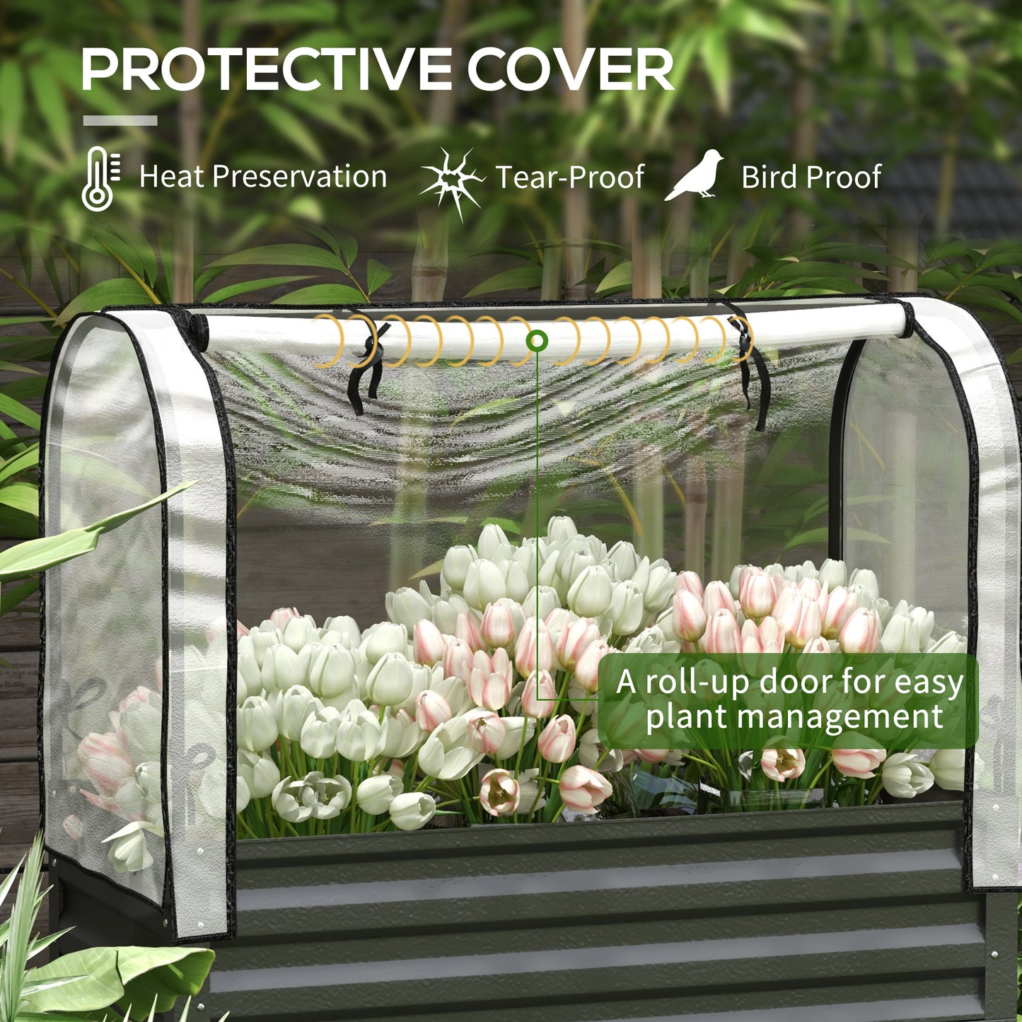 Raised Garden Bed with Cover and Legs - Metal Elevated Planter Box, Black, 1180x370x95mm