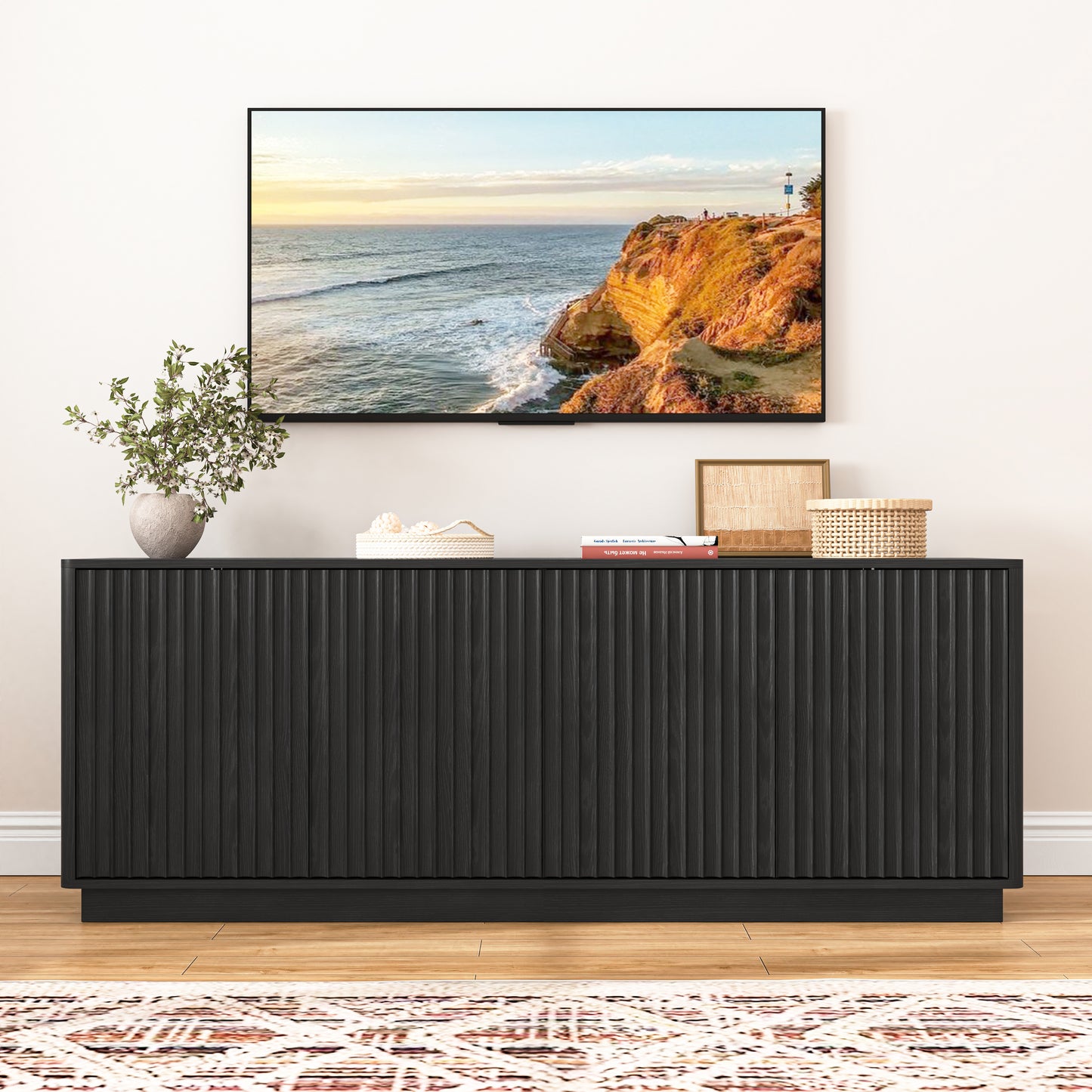 Buffet Storage Cabinet - 62.99" Wooden Sideboard with 4 Doors - Black