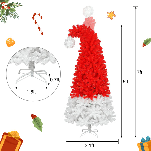6FT Artificial Christmas Tree with LED Lights - Santa Hat Shape