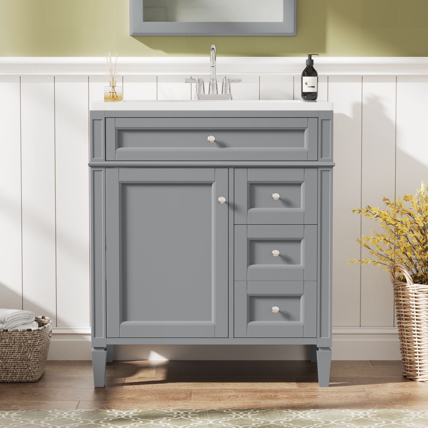 30 Bathroom Vanity With Top Sink, Modern Storage Cabinet 2 Drawers