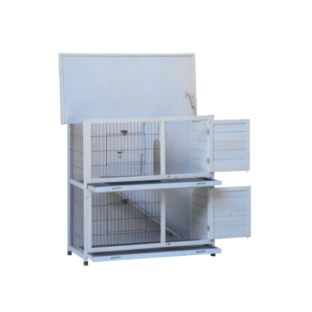 Outdoor 2-Story Rabbit Hutch with Removable Trays, Waterproof Roof & Ramp