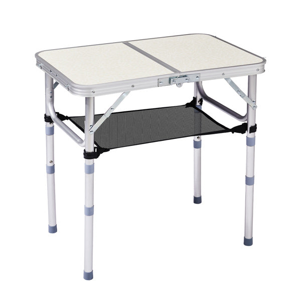 Portable Folding Camping Table - 2ft Aluminum Picnic Side Table with 3 Adjustable Heights and Carry Handle, White