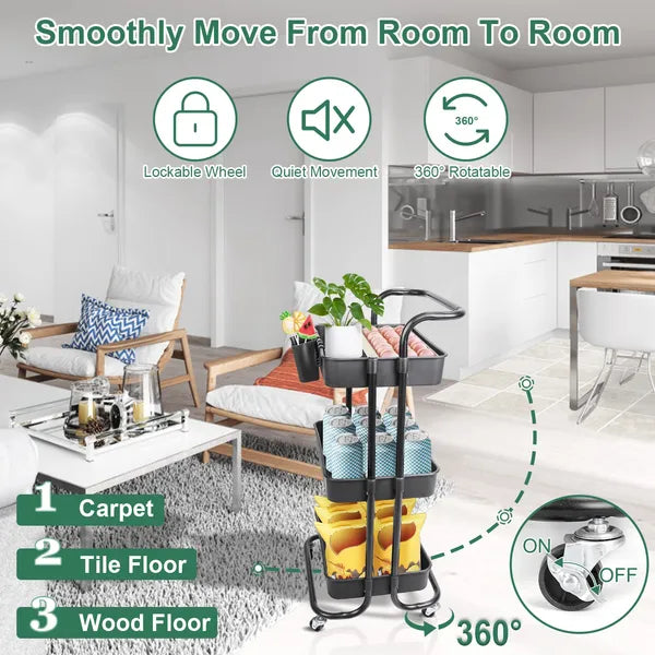 3 Tier Rolling Utility Cart Movable Storage Organizer With Mesh