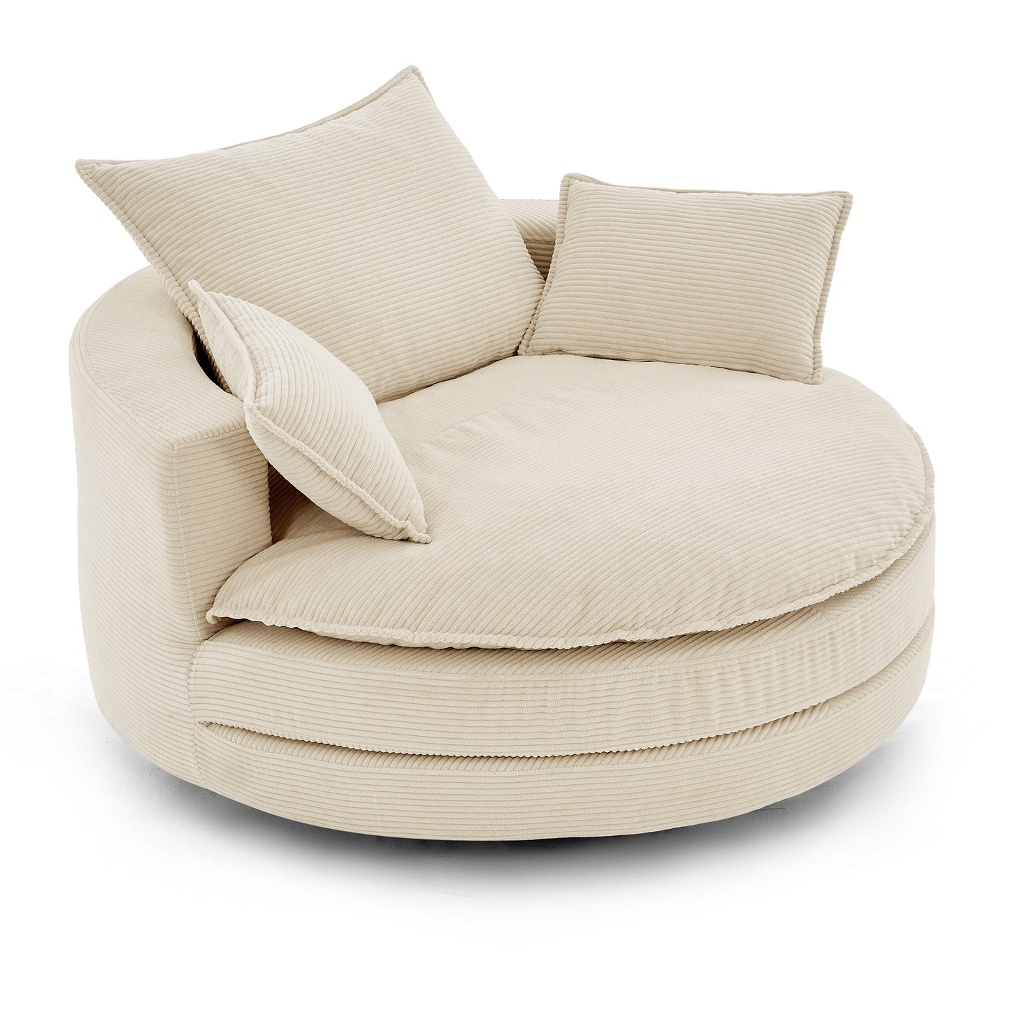 Oversized 360° Swivel Accent Chair with Dual-Layer Cushion - Beige