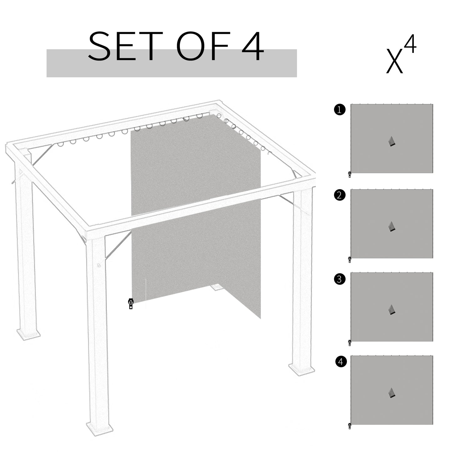 Gazebo Sidewall Set with Hooks & C-Rings - Light Gray