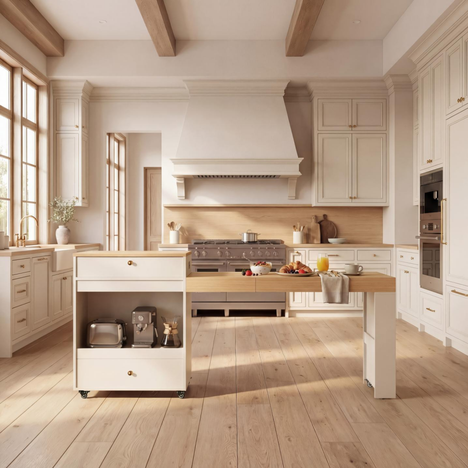 78.8" Rolling Kitchen Island with Extendable Dining Table - White