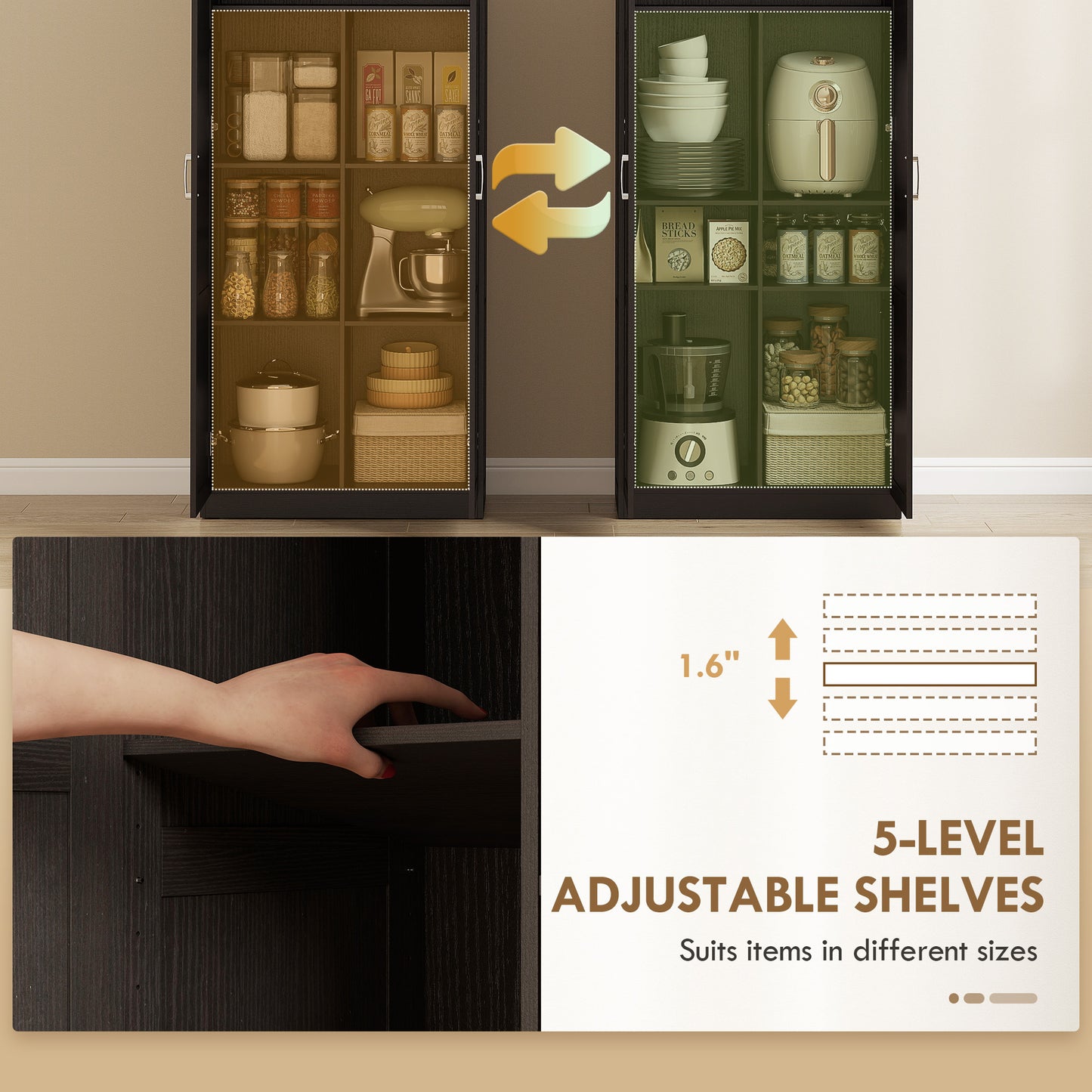 Farmhouse Pantry Cabinet, 71" Tall Kitchen Storage Cabinet with