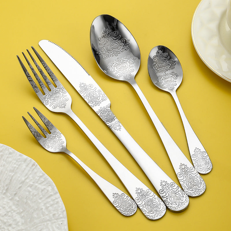 Vintage Gold-Plated Stainless Steel Cutlery Set - Dinner Knife Fork Spoon Tea Spoon