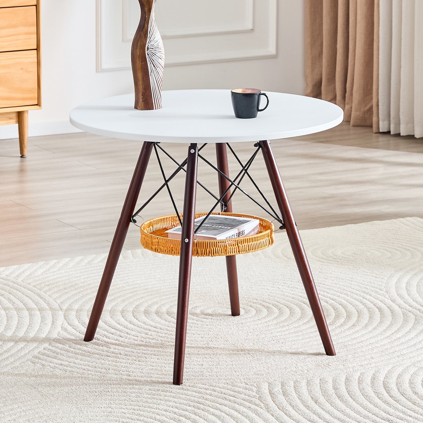 31.5-inch Diameter Circular Dining Table, White MDF Vacuum Formed