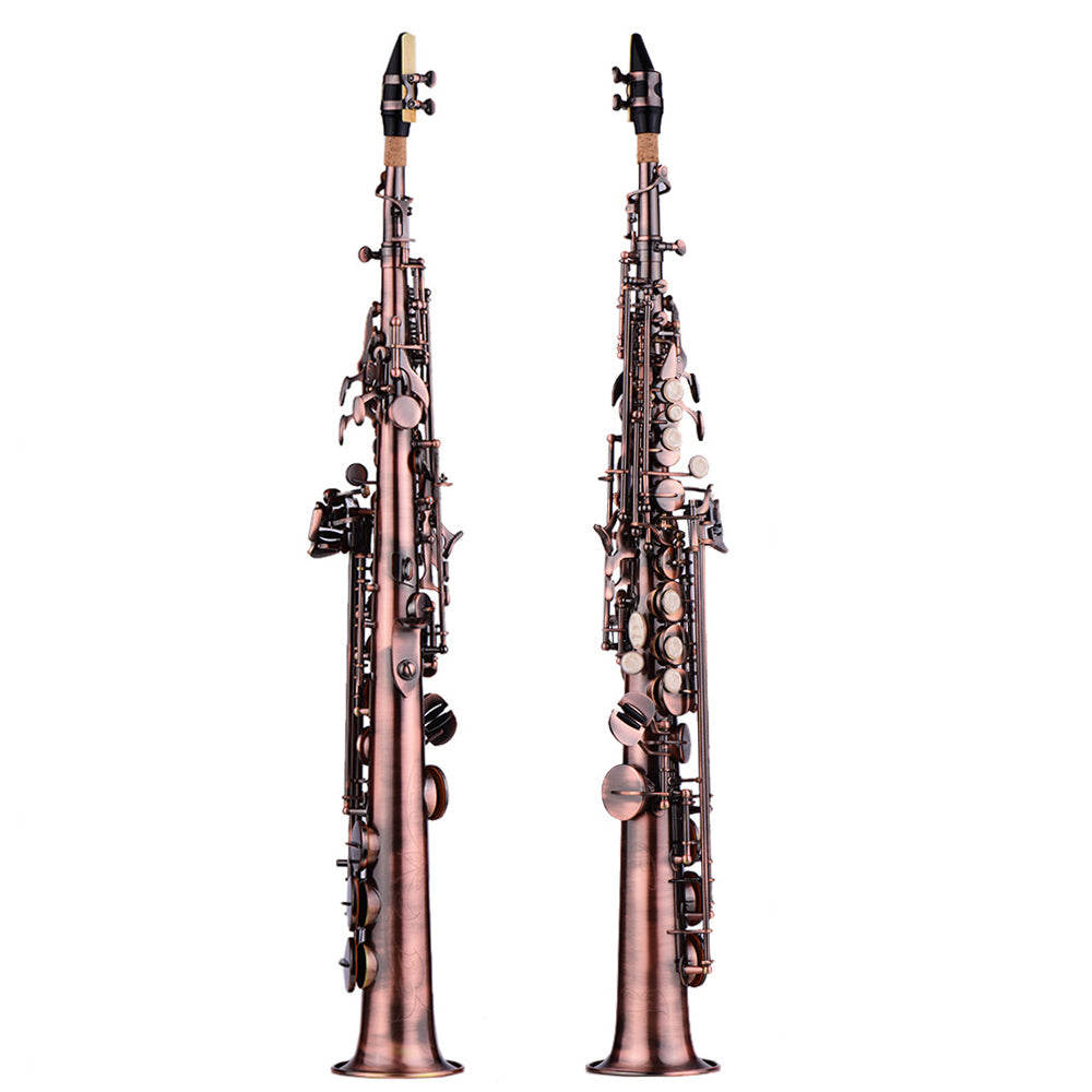 Bb Soprano Saxophone - Premium Brass with Antique Design, Red