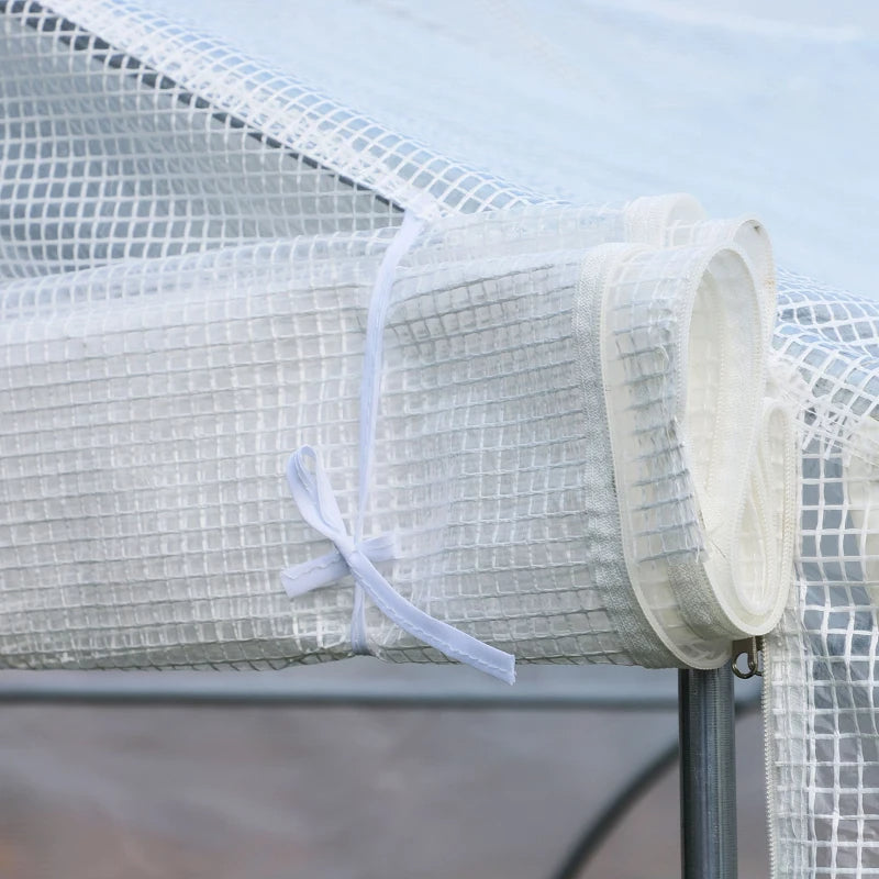 Large Walk-In Tunnel Greenhouse with Roll-Up Door - White Garden Shelter