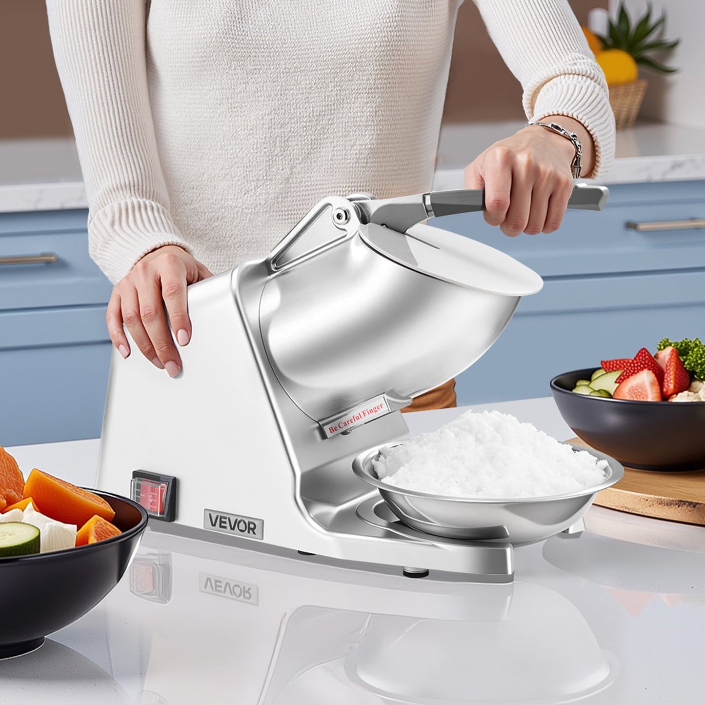 Electric Ice Crusher 286LBS/H Snow Cone Maker Shaved Ice Kitchen Appliance - Silver
