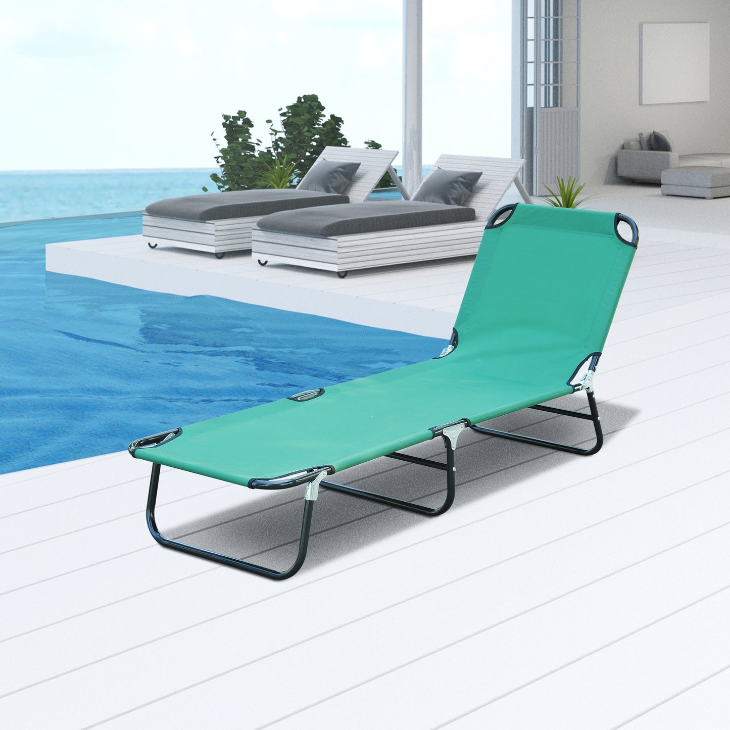 Folding Patio Lounge Chair - 5-Level Adjustable Backrest in Green