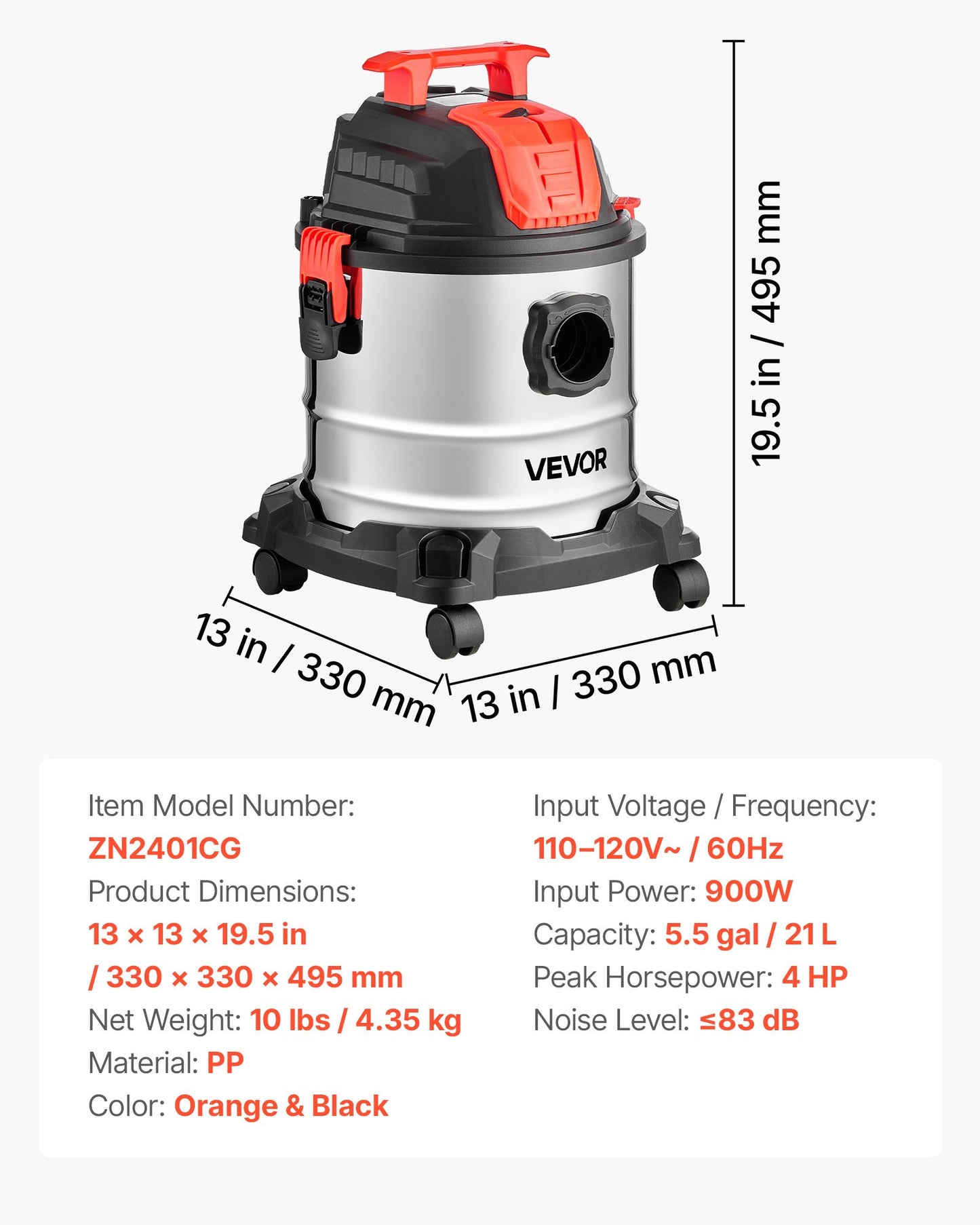 Wet Dry Shop Vacuum Cleaner 5.8 Gallon 4 Peak HP with Self-Cleaning Filter