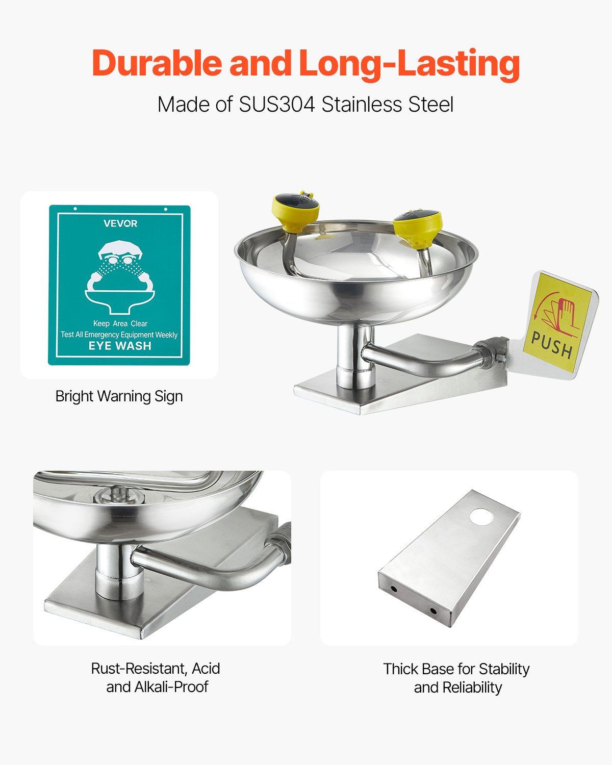 Emergency Eyewash Station - Stainless Steel Wall-Mounted