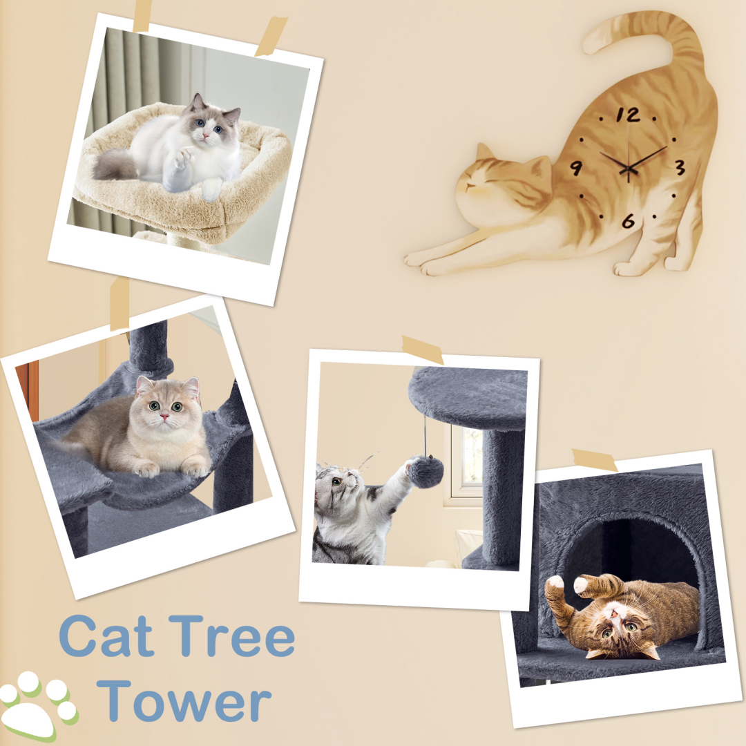 44-Inch Multi-Level Cat Tree Tower with Scratching Posts, Platforms & Hammock