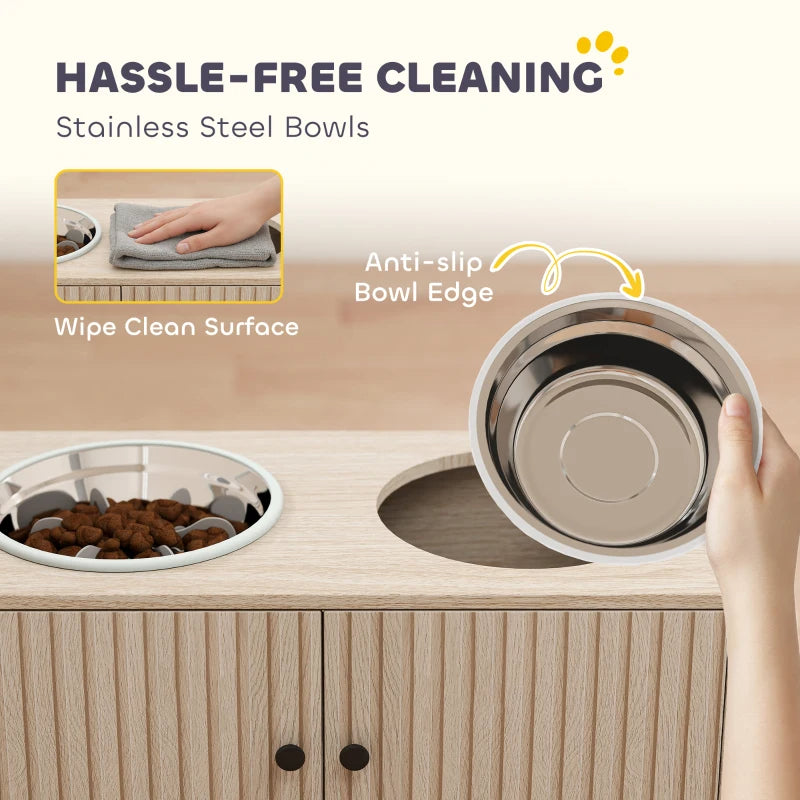 Elevated Dog Bowl Stand with 2 Stainless Steel Bowls & Storage Drawer