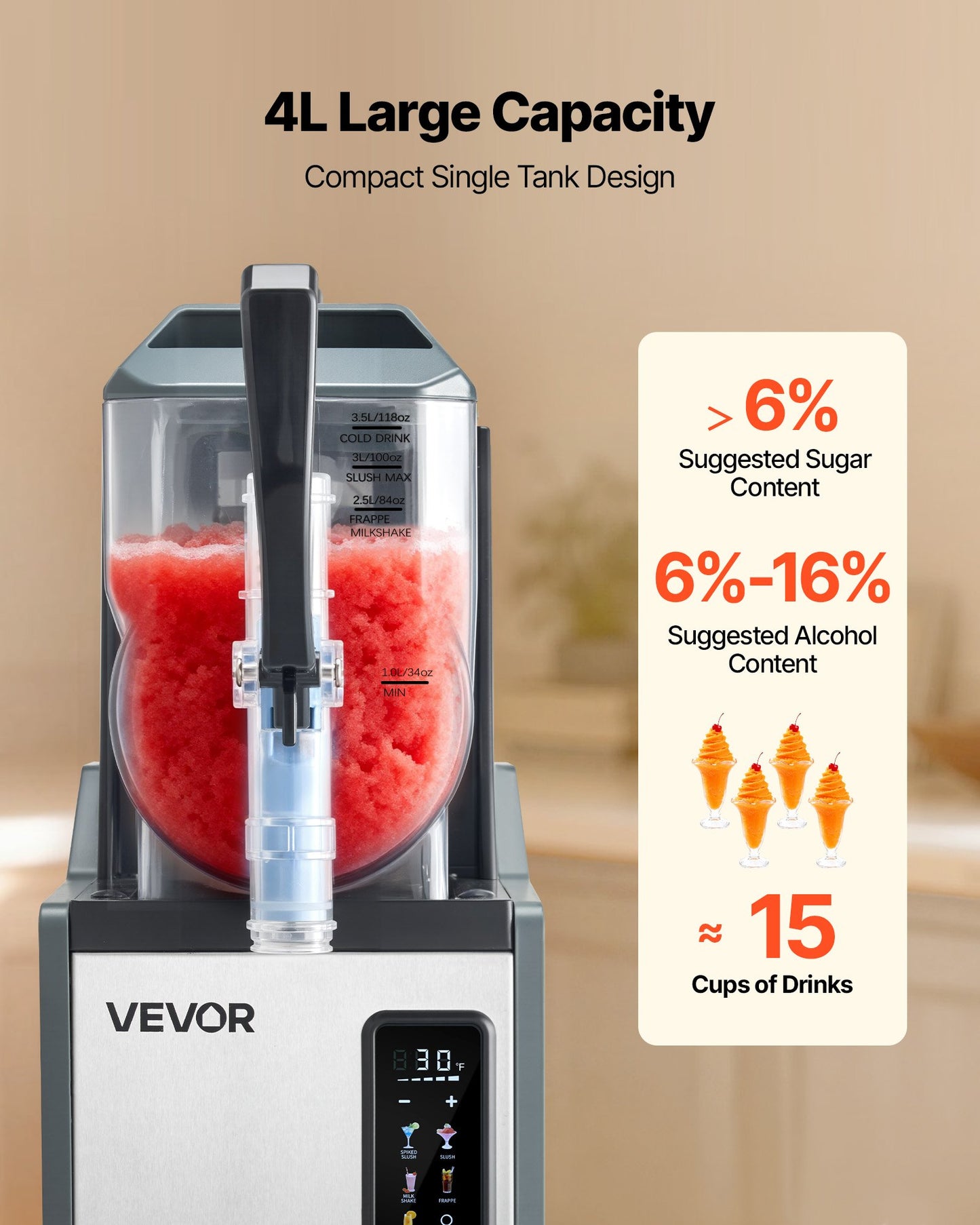 4L Slushie Machine for Frozen Drinks No Ice Needed Home Beverage Maker