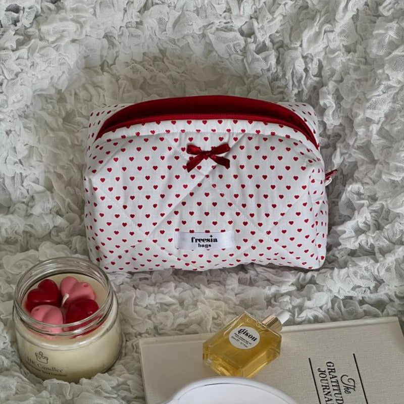 Love Heart Bow Tie Cosmetic Bag - Waterproof & Breathable Makeup Storage