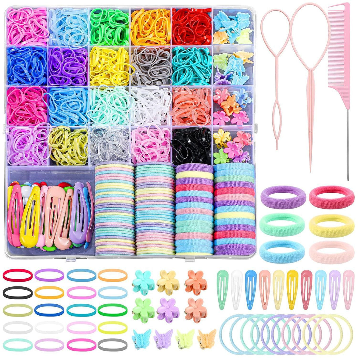 Kids Hair Accessories Set - Rubber Bands & Clips